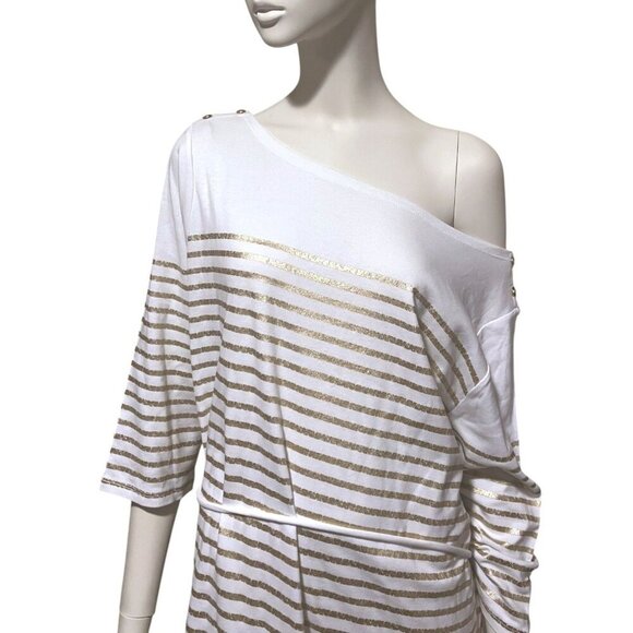 NWT Lauren Ralph Lauren Striped Midi Dress 2X Boat Neck Gold Nautical Resort - Picture 2 of 16